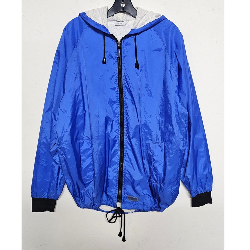 Sterling Active Mens Windbreaker Jacket Blue Nylon Full Zip Hooded Large